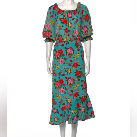 Saloni Grace Floral Off the Shoulder Silk Midi Dress NWOT - Picture 6 of 9